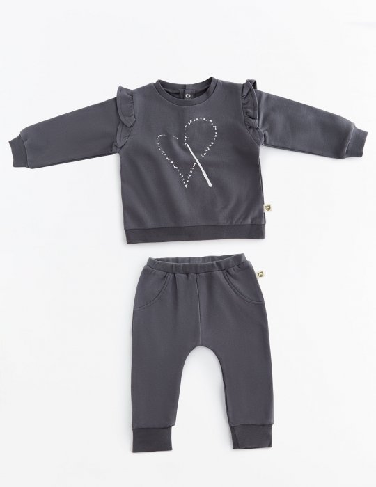 Magic Heart Ruffle Sweatshirt & Sweatpants Siyah Set