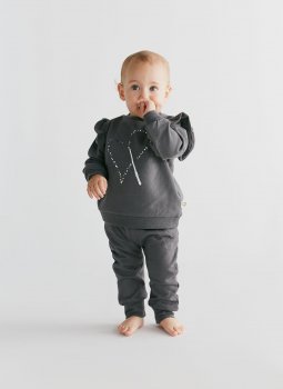 Magic Heart Ruffle Sweatshirt & Sweatpants Siyah Set