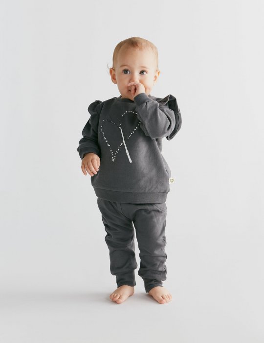 Magic Heart Ruffle Sweatshirt & Sweatpants Siyah Set