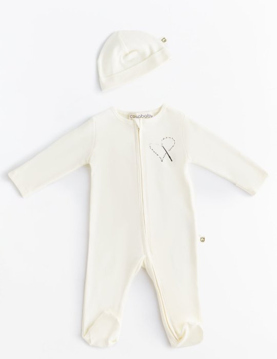 Welcome Little One Ekru Fermuarlı Tulum & Onesie Body