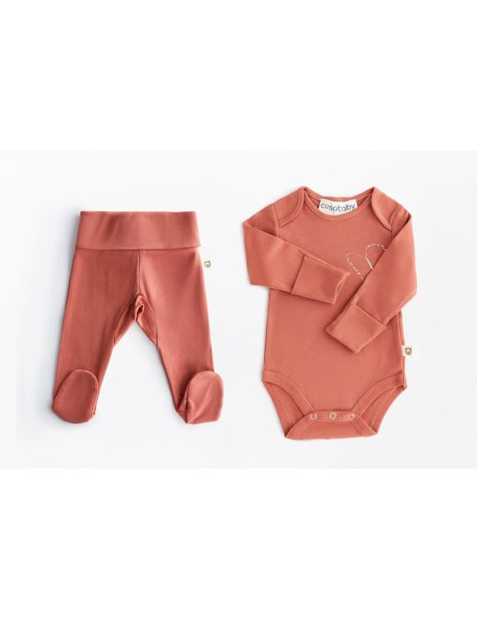 Magic Heart Onesie Body & Footed Cozy Pants Brick